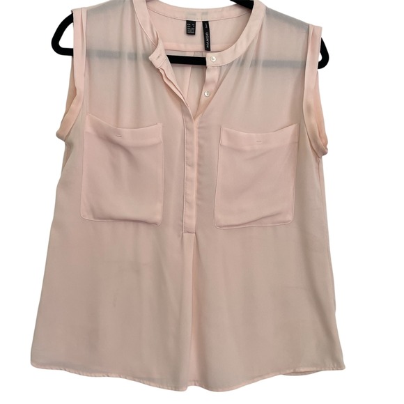 Mango Tops - Mango SleevelessWomen Blouse Top Two Pocket Button Down Pink Size S